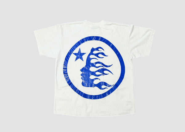 Hellstar Gel Sport Blue Logo on Back of White T-Shirt