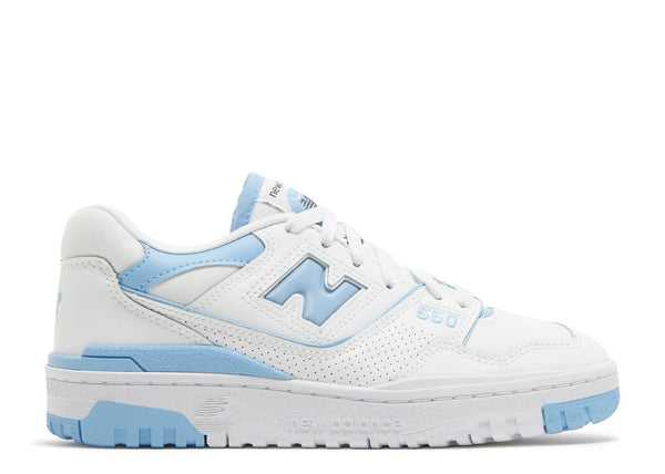 Side View of New Balance 550 UNC White Dusk Blue Women's Shoes
