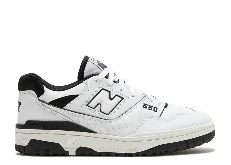 Side view of New Balance 550 in white and black