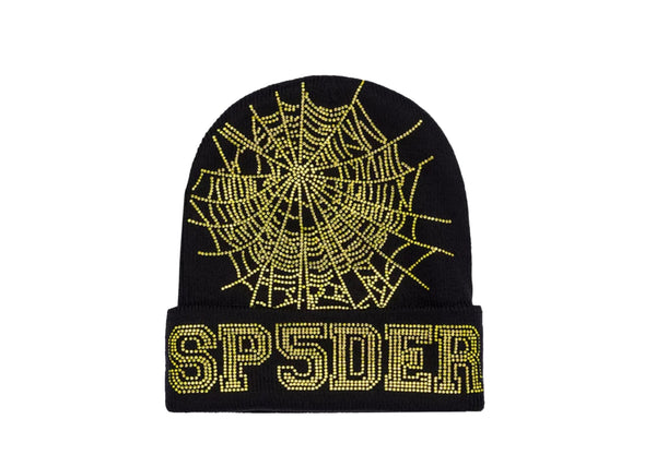 black yellow sp5der hat web design beanie